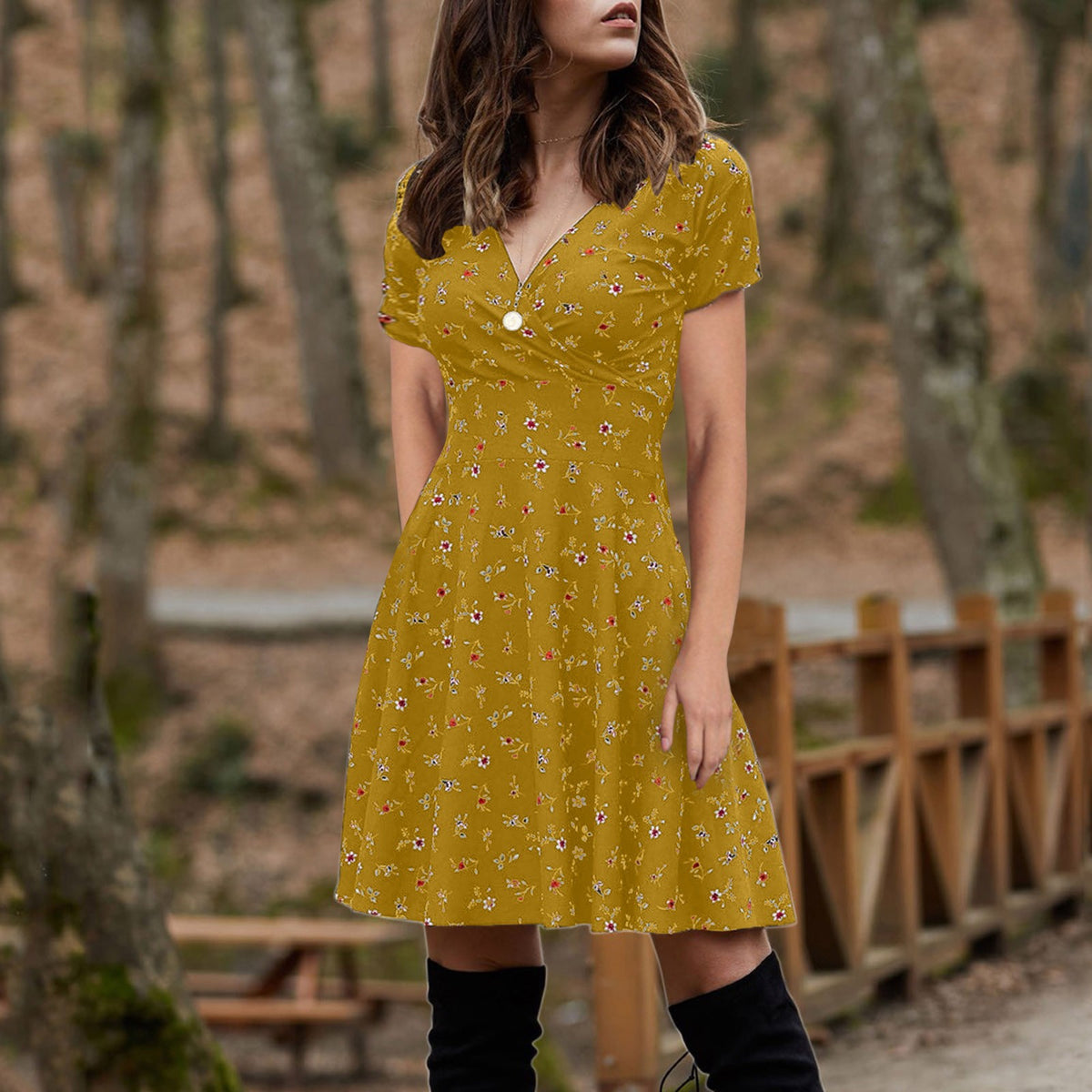 Elegant Floral Long Sleeve Party Dress