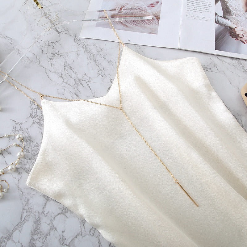 Chic Satin V-neck Chain Top