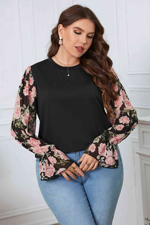 Curved Ruffled Floral Blouse