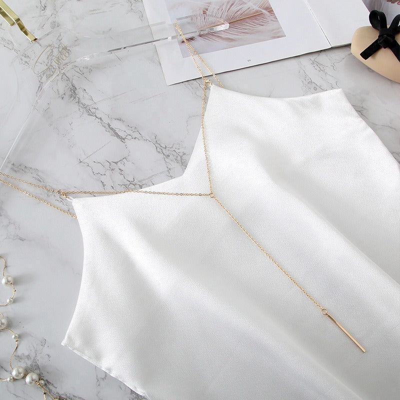 Chic Satin V-neck Chain Top