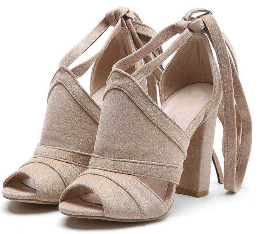 Chunky Heel Suede Peep-Toe Pumps