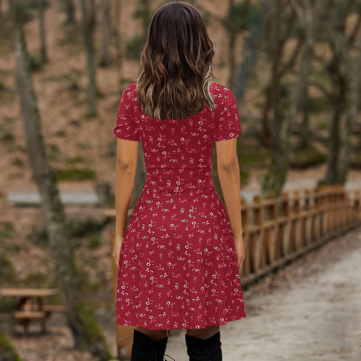 Elegant Floral Long Sleeve Party Dress