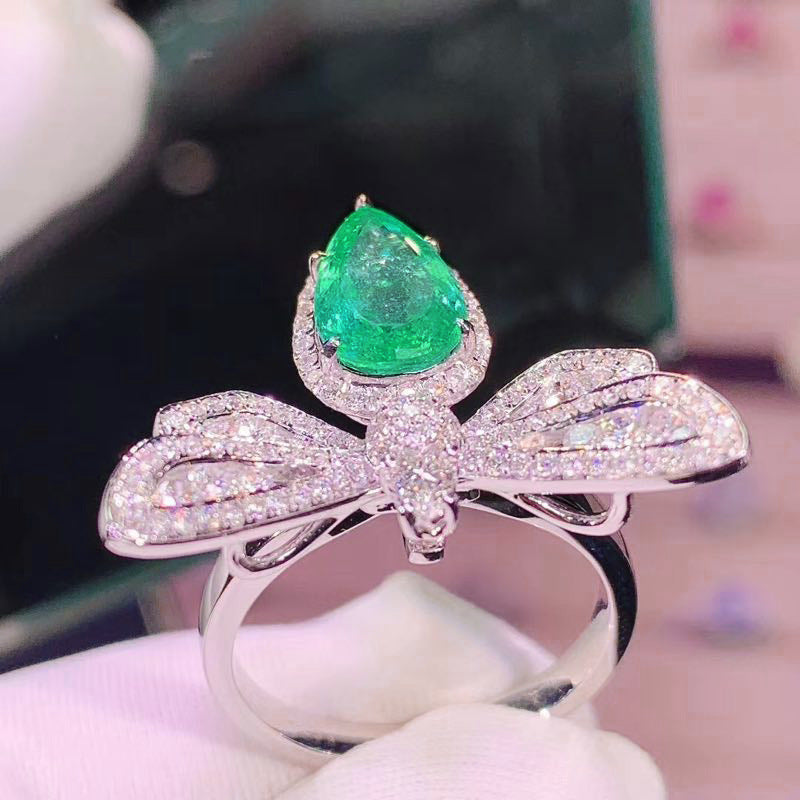 Emerald Shade Rectangular Ornate Ring