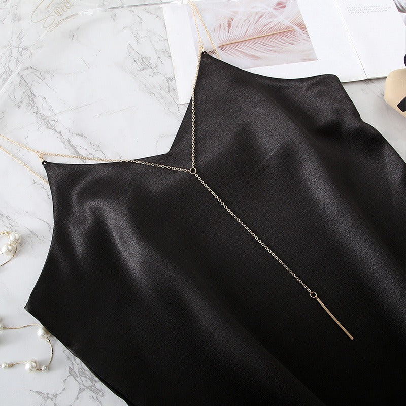 Chic Satin V-neck Chain Top