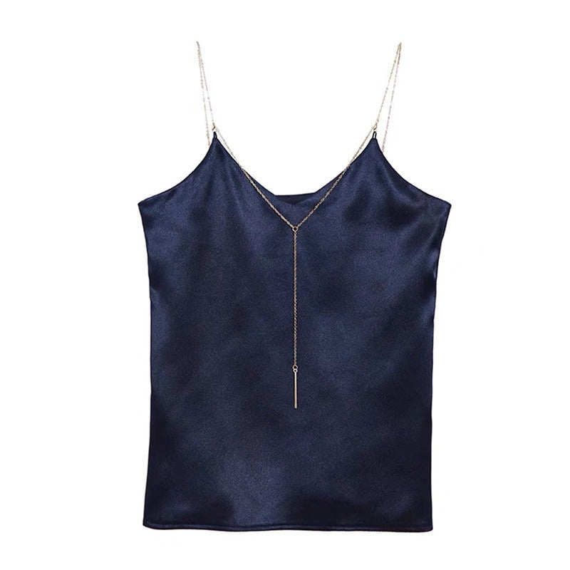 Chic Satin V-neck Chain Top
