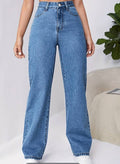 Jean droit bleu sophistiqué taille haute