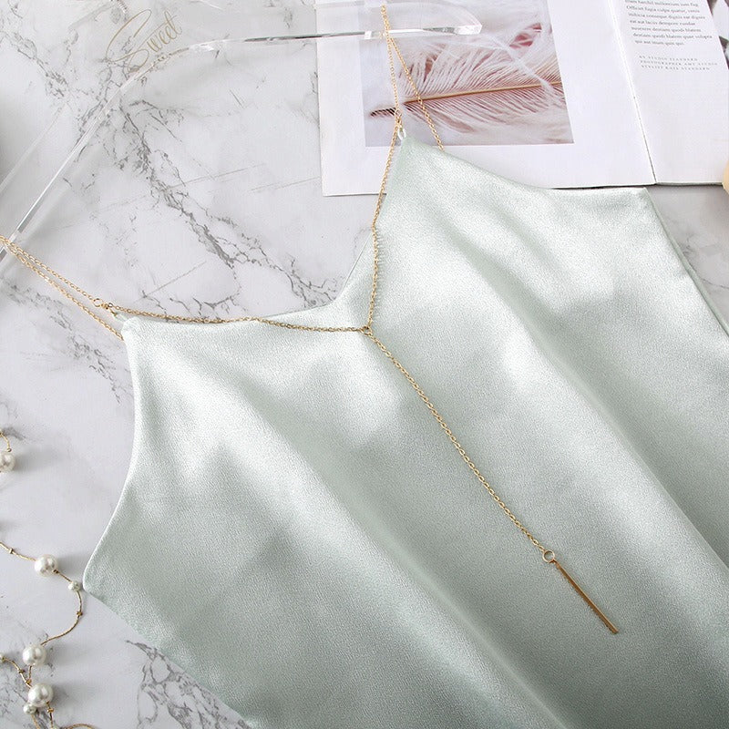 Chic Satin V-neck Chain Top