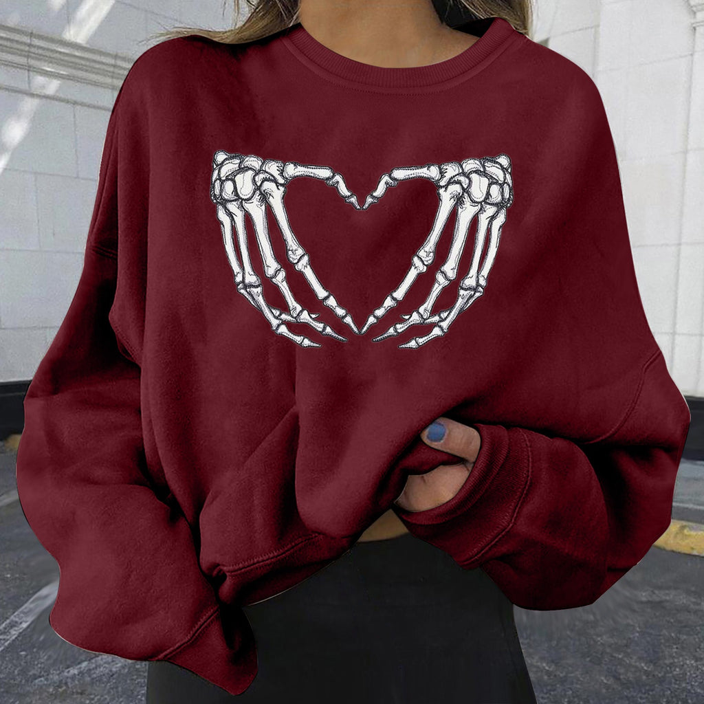 Elegant Skull Print Crew Neck Sweatshirt for Women