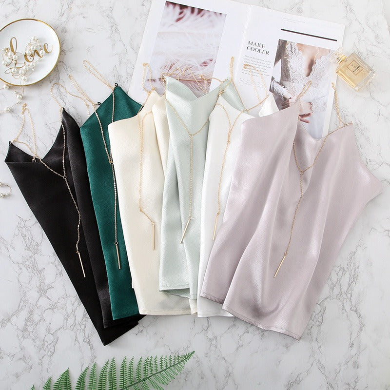 Chic Satin V-neck Chain Top