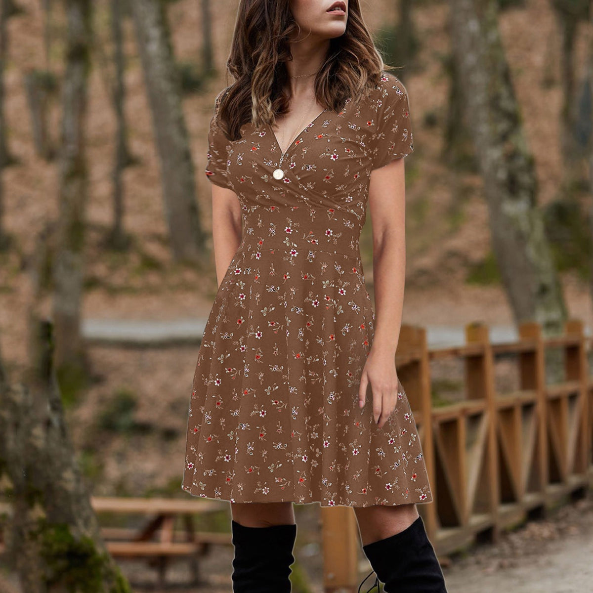 Elegant Floral Long Sleeve Party Dress