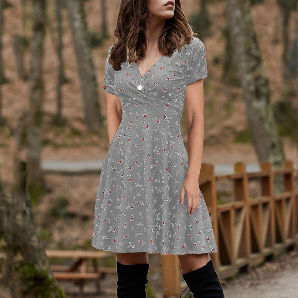 Elegant Floral Long Sleeve Party Dress