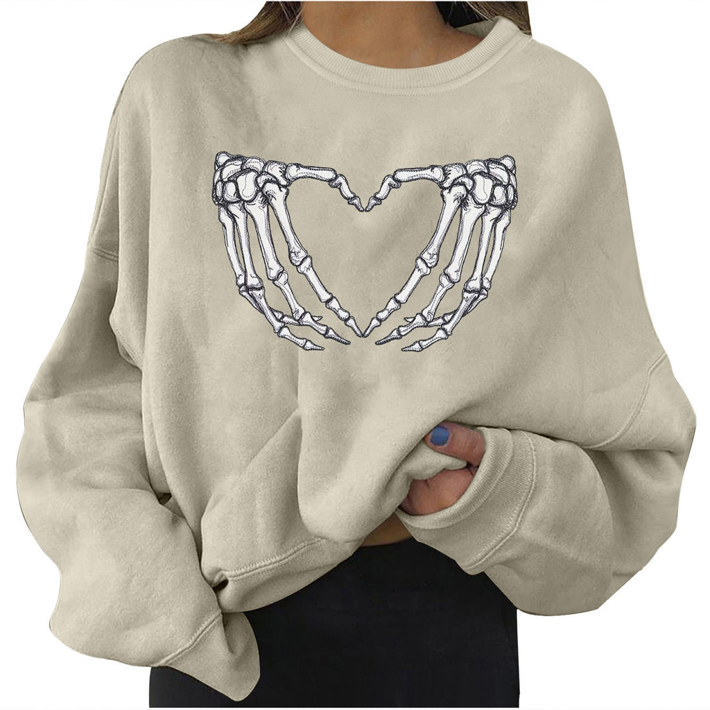 Elegant Skull Print Crew Neck Sweatshirt for Women