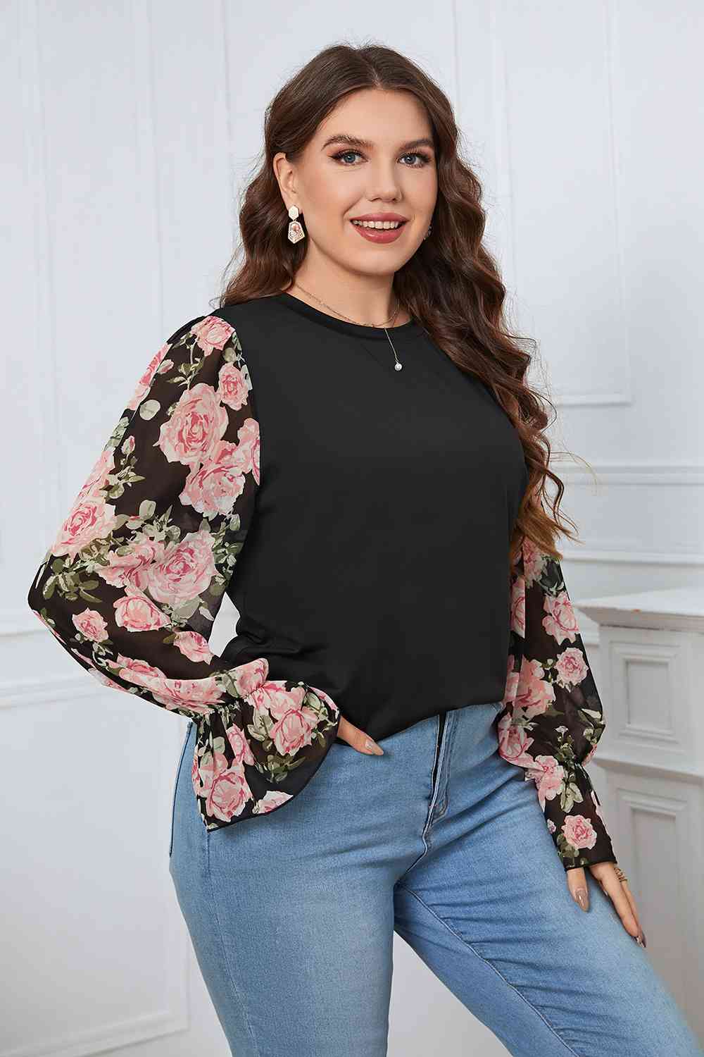 Curved Ruffled Floral Blouse