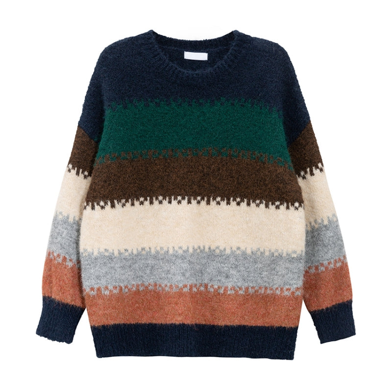 Pull en tricot rayé bleu marine rétro pour femme