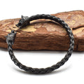Bracelet Tressé en Acier avec Tête de Loup Nordique