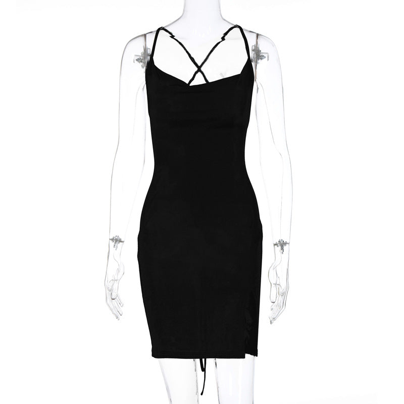 Elegant Women's Spaghetti Strap, Open Back, Slit Gown