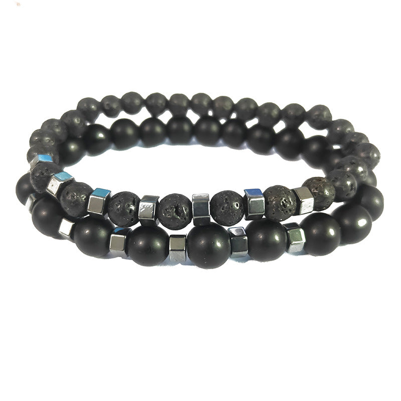 Black Lava Glass Bead Bracelet for Men