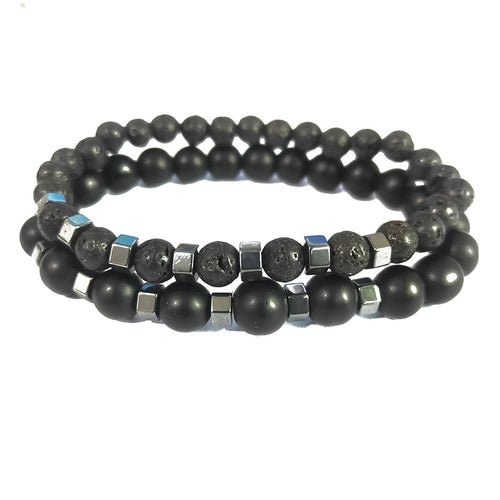 Black Lava Glass Bead Bracelet for Men