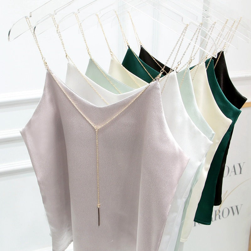 Chic Satin V-neck Chain Top