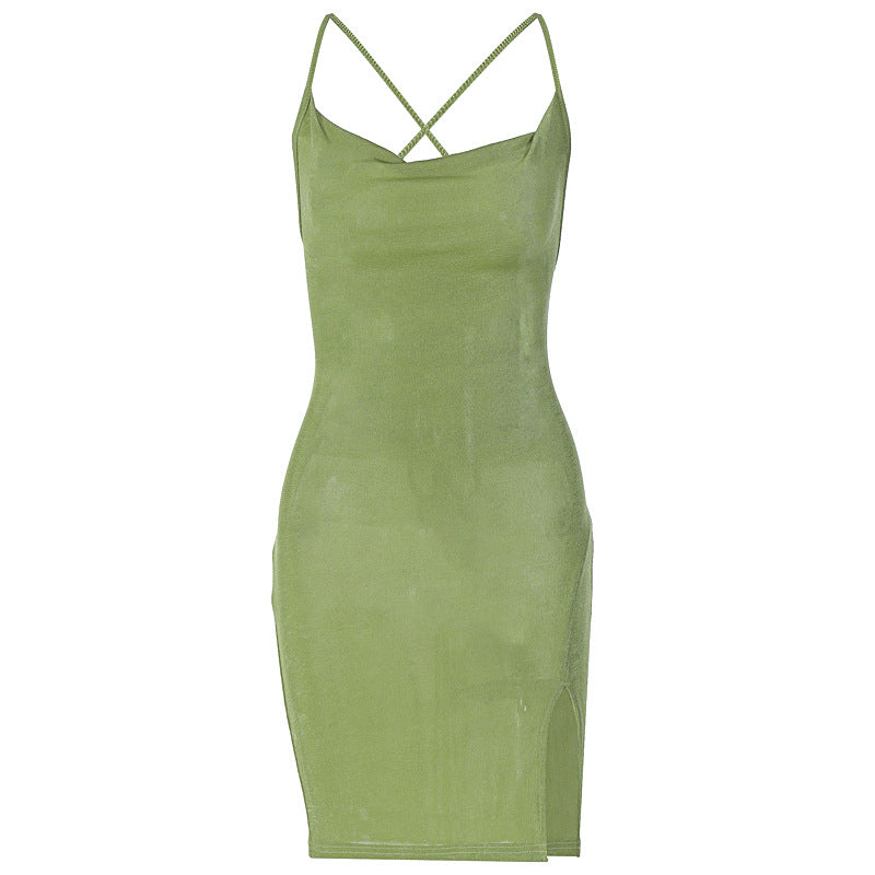 Elegant Women's Spaghetti Strap, Open Back, Slit Gown