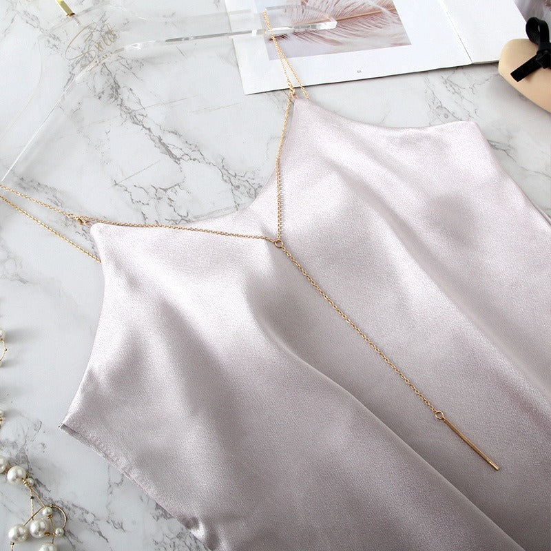Chic Satin V-neck Chain Top