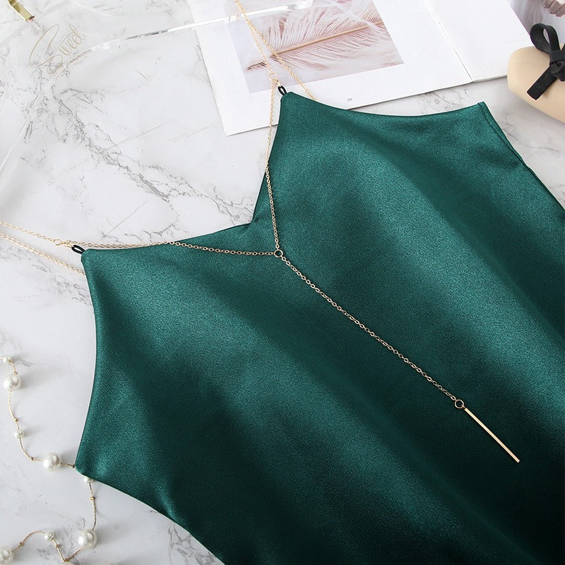 Chic Satin V-neck Chain Top